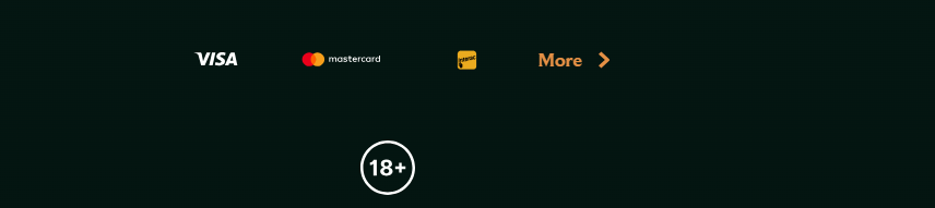 Casino footer with Visa, Mastercard, and Jeton payment options, a “More” link, and an 18+ age restriction badge on a dark green background.